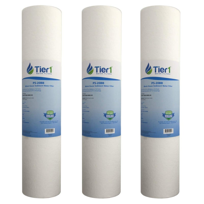 Tier1 5 Micron 20 Inch x 4.5 Inch | 3-Pack Spun Wound Polypropylene Whole House Sediment Water Filter Replacement Cartridge | Compatible with Pentek DGD-5005-20, SDC-45-2005, Home Water Filter - Image 1